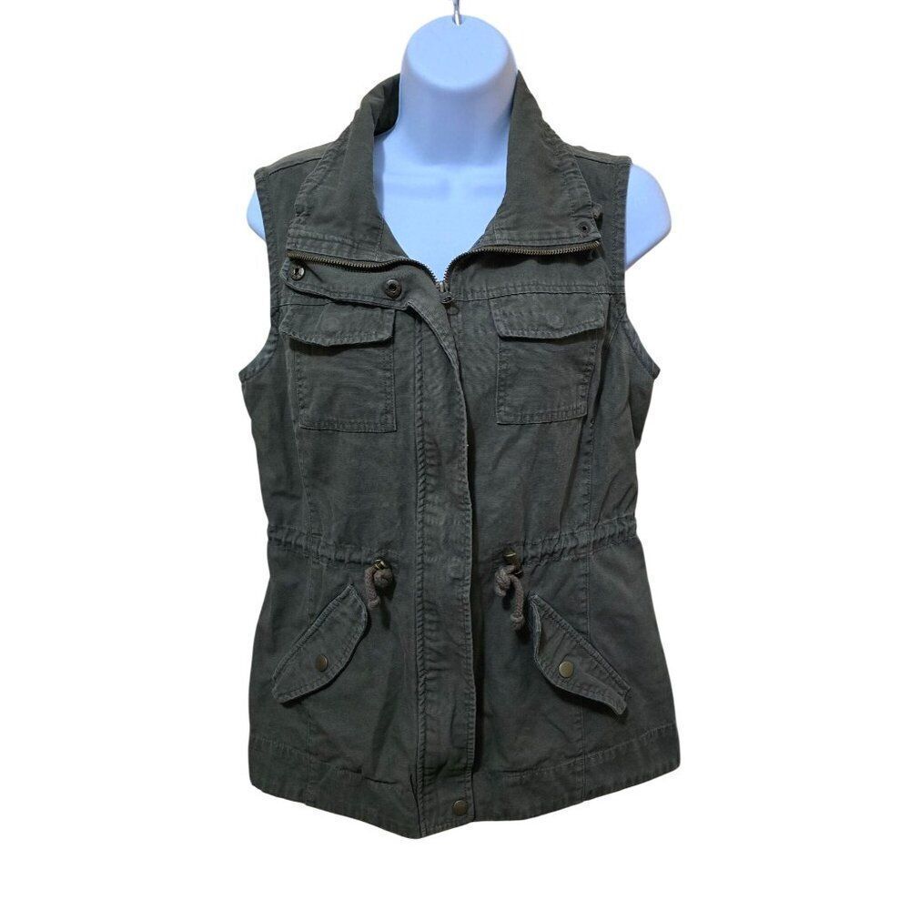 Olive Green Sleeveless Utility Vest W Chore Pockets boho gorpcore granola girl